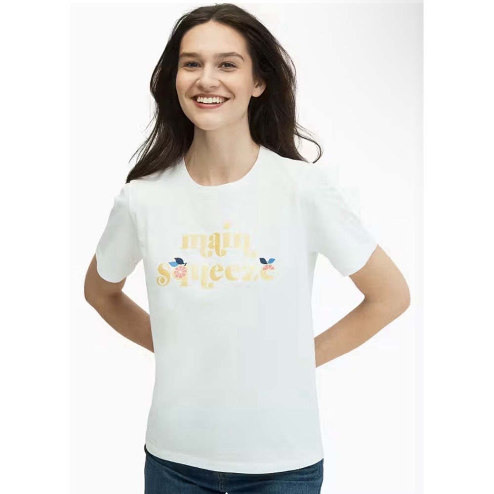Kate Spade Women Size Small Main Squeeze Lemon Tee Shirt Fresh White